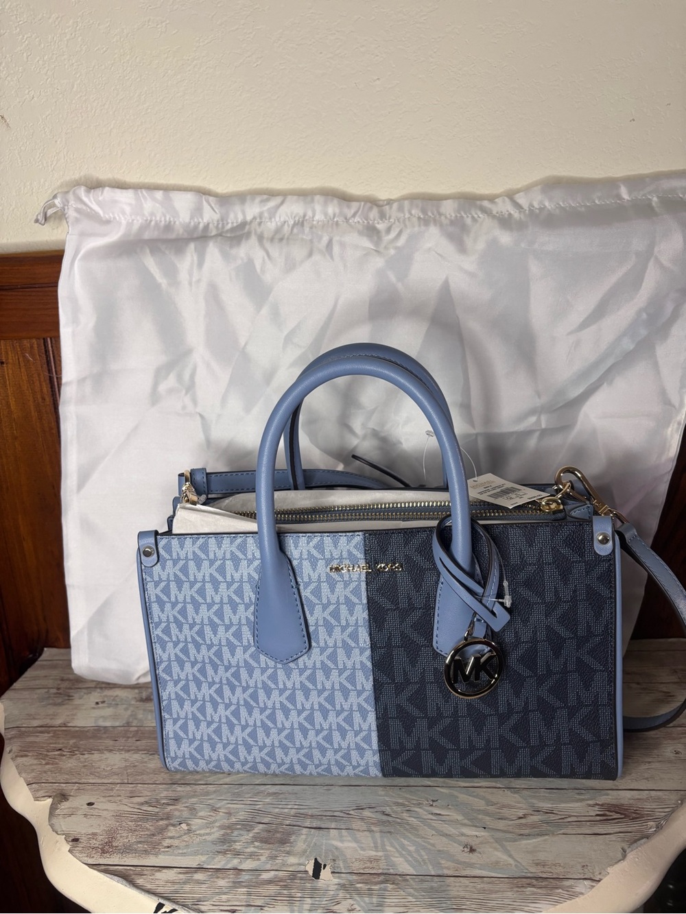 Michael Kors Two-Tone Blue MK Logo Satchel